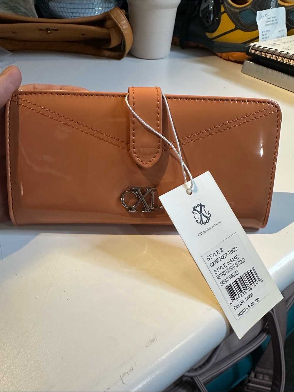 Christian Lacroix Patent Leather Wallet Clutch in Peach-Tan